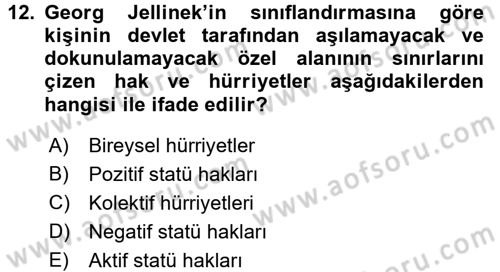 Temel İnsan Hakları Bilgisi 2 Dersi 2017 - 2018 Yılı 3 Ders Sınavı 12. Soru