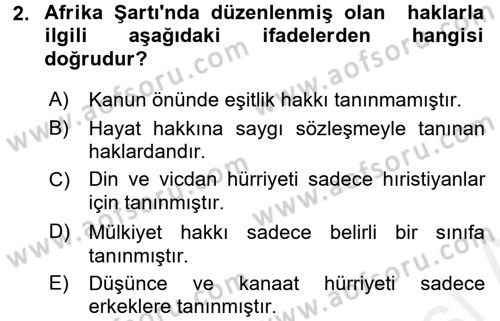 Temel İnsan Hakları Bilgisi 2 Dersi 2017 - 2018 Yılı 3 Ders Sınavı 2. Soru