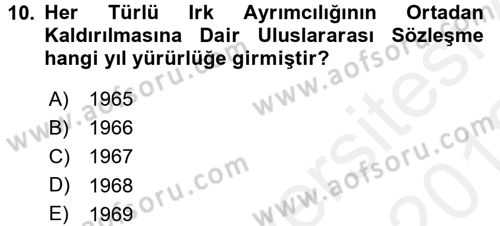 Temel İnsan Hakları Bilgisi 2 Dersi 2017 - 2018 Yılı (Vize) Ara Sınav Soruları 10. Soru
