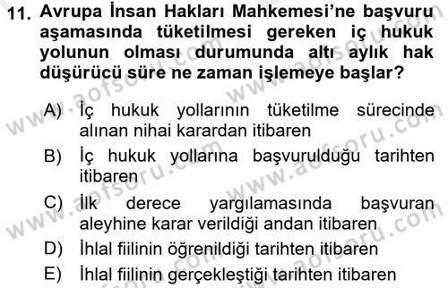 Temel İnsan Hakları Bilgisi 2 Dersi 2017 - 2018 Yılı (Vize) Ara Sınav Soruları 11. Soru