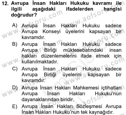 Temel İnsan Hakları Bilgisi 2 Dersi 2017 - 2018 Yılı (Vize) Ara Sınav Soruları 12. Soru