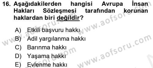 Temel İnsan Hakları Bilgisi 2 Dersi 2017 - 2018 Yılı (Vize) Ara Sınav Soruları 16. Soru