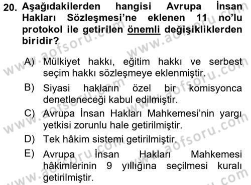 Temel İnsan Hakları Bilgisi 2 Dersi 2017 - 2018 Yılı (Vize) Ara Sınav Soruları 20. Soru