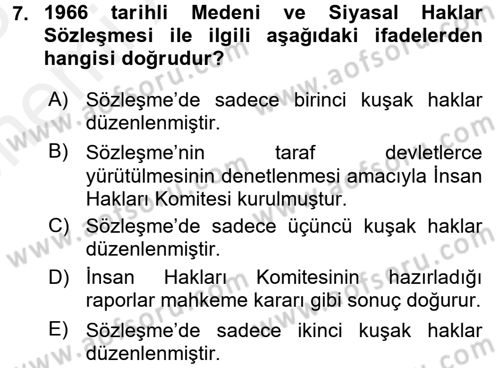 Temel İnsan Hakları Bilgisi 2 Dersi 2017 - 2018 Yılı (Vize) Ara Sınav Soruları 7. Soru
