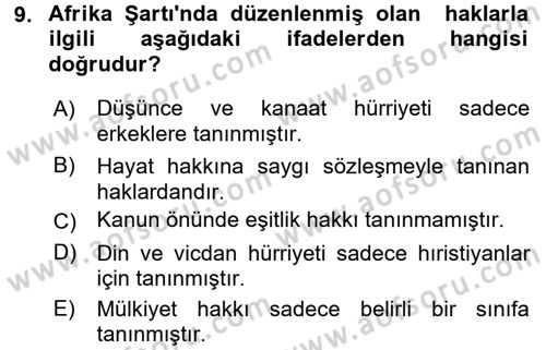 Temel İnsan Hakları Bilgisi 2 Dersi 2017 - 2018 Yılı (Vize) Ara Sınav Soruları 9. Soru