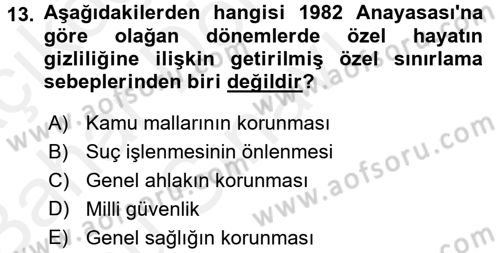 Temel İnsan Hakları Bilgisi 2 Dersi 2017 - 2018 Yılı (Final) Dönem Sonu Sınav Soruları 13. Soru