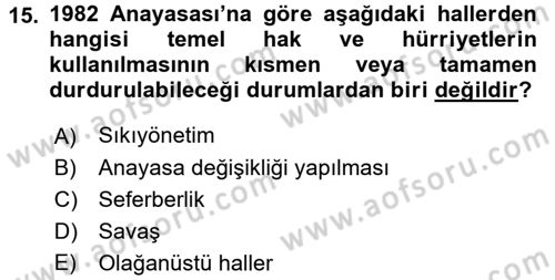Temel İnsan Hakları Bilgisi 2 Dersi 2017 - 2018 Yılı (Final) Dönem Sonu Sınav Soruları 15. Soru