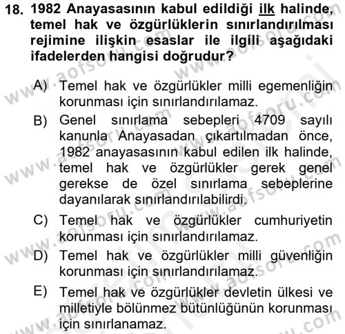 Temel İnsan Hakları Bilgisi 2 Dersi 2017 - 2018 Yılı (Final) Dönem Sonu Sınav Soruları 18. Soru
