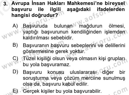 Temel İnsan Hakları Bilgisi 2 Dersi 2017 - 2018 Yılı (Final) Dönem Sonu Sınav Soruları 3. Soru
