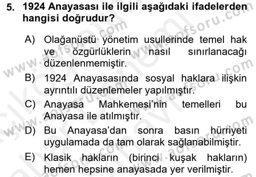 Temel İnsan Hakları Bilgisi 2 Dersi 2017 - 2018 Yılı (Final) Dönem Sonu Sınav Soruları 5. Soru