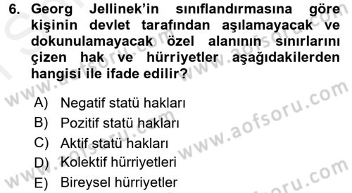 Temel İnsan Hakları Bilgisi 2 Dersi 2017 - 2018 Yılı (Final) Dönem Sonu Sınav Soruları 6. Soru