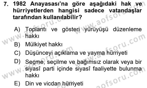 Temel İnsan Hakları Bilgisi 2 Dersi 2017 - 2018 Yılı (Final) Dönem Sonu Sınav Soruları 7. Soru
