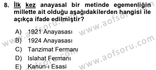 Temel İnsan Hakları Bilgisi 2 Dersi 2017 - 2018 Yılı (Final) Dönem Sonu Sınav Soruları 8. Soru