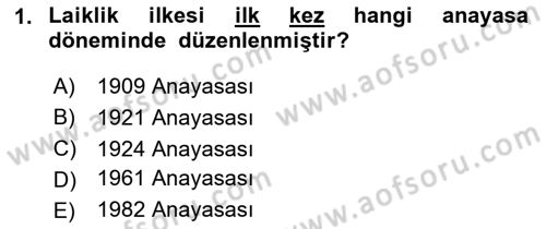 Anayasa Hukukuna Giriş Dersi 2020 - 2021 Yılı Yaz Okulu Sınavı 1. Soru