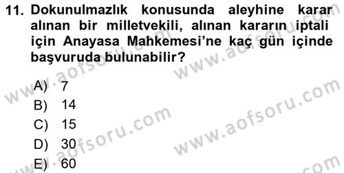 Anayasa Hukukuna Giriş Dersi 2020 - 2021 Yılı Yaz Okulu Sınavı 11. Soru