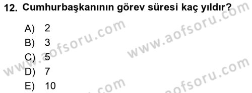 Anayasa Hukukuna Giriş Dersi 2020 - 2021 Yılı Yaz Okulu Sınavı 12. Soru