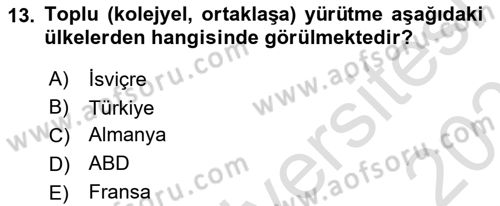 Anayasa Hukukuna Giriş Dersi 2020 - 2021 Yılı Yaz Okulu Sınavı 13. Soru