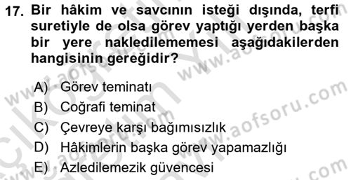 Anayasa Hukukuna Giriş Dersi 2020 - 2021 Yılı Yaz Okulu Sınavı 17. Soru