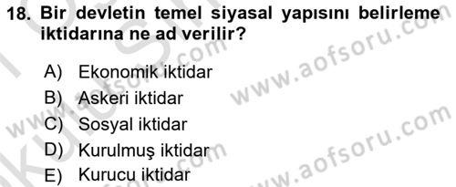 Anayasa Hukukuna Giriş Dersi 2020 - 2021 Yılı Yaz Okulu Sınavı 18. Soru