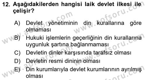 Anayasa Hukukuna Giriş Dersi 2021 - 2022 Yılı (Vize) Ara Sınavı 12. Soru