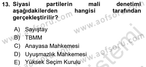 Anayasa Hukukuna Giriş Dersi 2021 - 2022 Yılı (Vize) Ara Sınavı 13. Soru