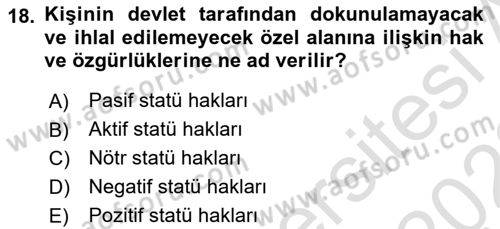 Anayasa Hukukuna Giriş Dersi 2021 - 2022 Yılı (Vize) Ara Sınavı 18. Soru