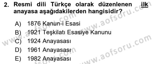 Anayasa Hukukuna Giriş Dersi 2021 - 2022 Yılı (Vize) Ara Sınavı 2. Soru