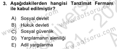 Anayasa Hukukuna Giriş Dersi 2021 - 2022 Yılı (Vize) Ara Sınavı 3. Soru