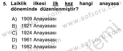 Anayasa Hukukuna Giriş Dersi 2021 - 2022 Yılı (Vize) Ara Sınavı 5. Soru