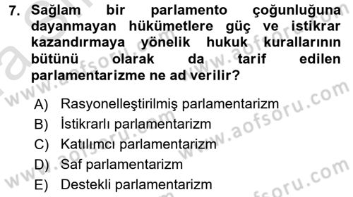 Anayasa Hukukuna Giriş Dersi 2021 - 2022 Yılı (Vize) Ara Sınavı 7. Soru