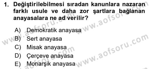 Anayasa Hukukuna Giriş Dersi 2021 - 2022 Yılı (Final) Dönem Sonu Sınavı 1. Soru