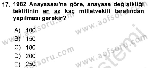 Anayasa Hukukuna Giriş Dersi 2021 - 2022 Yılı (Final) Dönem Sonu Sınavı 17. Soru