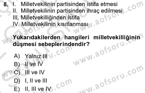 Anayasa Hukukuna Giriş Dersi 2021 - 2022 Yılı (Final) Dönem Sonu Sınavı 8. Soru