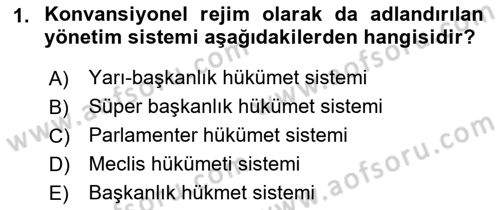 Anayasa Hukukuna Giriş Dersi 2021 - 2022 Yılı Yaz Okulu Sınavı 1. Soru