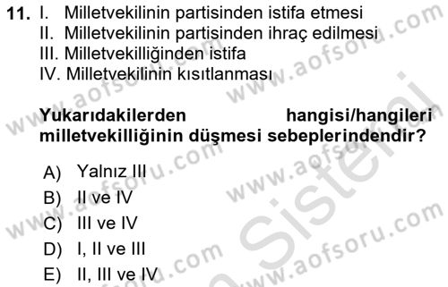 Anayasa Hukukuna Giriş Dersi 2021 - 2022 Yılı Yaz Okulu Sınavı 11. Soru