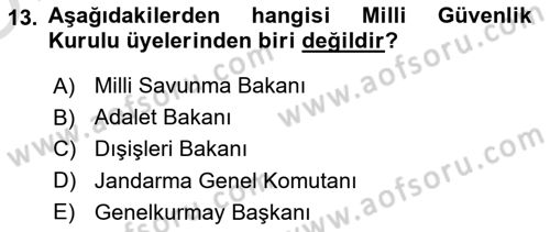 Anayasa Hukukuna Giriş Dersi 2021 - 2022 Yılı Yaz Okulu Sınavı 13. Soru