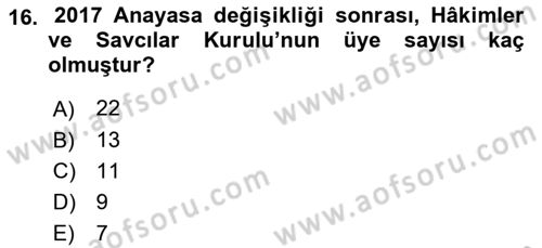 Anayasa Hukukuna Giriş Dersi 2021 - 2022 Yılı Yaz Okulu Sınavı 16. Soru