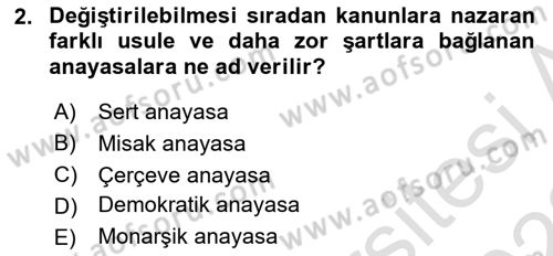 Anayasa Hukukuna Giriş Dersi 2021 - 2022 Yılı Yaz Okulu Sınavı 2. Soru