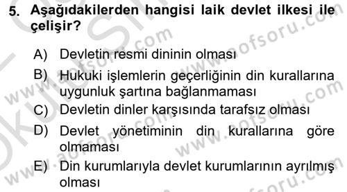 Anayasa Hukukuna Giriş Dersi 2021 - 2022 Yılı Yaz Okulu Sınavı 5. Soru