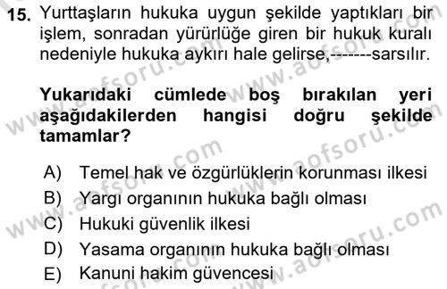 Anayasa Hukukuna Giriş Dersi 2022 - 2023 Yılı (Vize) Ara Sınavı 15. Soru