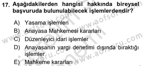 Anayasa Hukukuna Giriş Dersi 2022 - 2023 Yılı (Vize) Ara Sınavı 17. Soru