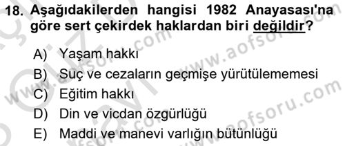 Anayasa Hukukuna Giriş Dersi 2022 - 2023 Yılı (Vize) Ara Sınavı 18. Soru