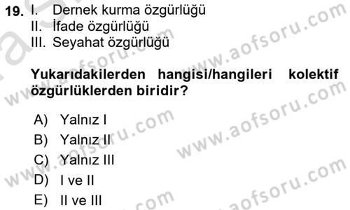 Anayasa Hukukuna Giriş Dersi 2022 - 2023 Yılı (Vize) Ara Sınavı 19. Soru