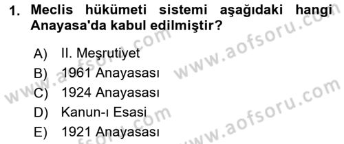 Anayasa Hukukuna Giriş Dersi 2022 - 2023 Yılı (Final) Dönem Sonu Sınavı 1. Soru