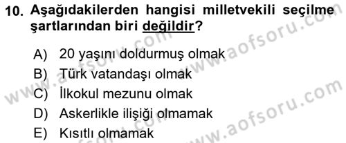 Anayasa Hukukuna Giriş Dersi 2022 - 2023 Yılı (Final) Dönem Sonu Sınavı 10. Soru