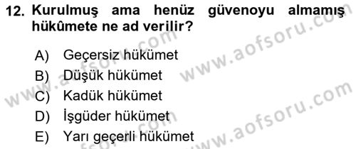 Anayasa Hukukuna Giriş Dersi 2022 - 2023 Yılı (Final) Dönem Sonu Sınavı 12. Soru