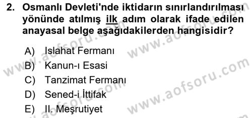 Anayasa Hukukuna Giriş Dersi 2022 - 2023 Yılı (Final) Dönem Sonu Sınavı 2. Soru