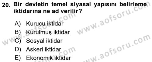 Anayasa Hukukuna Giriş Dersi 2022 - 2023 Yılı (Final) Dönem Sonu Sınavı 20. Soru