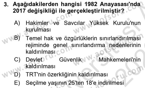 Anayasa Hukukuna Giriş Dersi 2022 - 2023 Yılı (Final) Dönem Sonu Sınavı 3. Soru