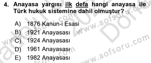 Anayasa Hukukuna Giriş Dersi 2022 - 2023 Yılı (Final) Dönem Sonu Sınavı 4. Soru